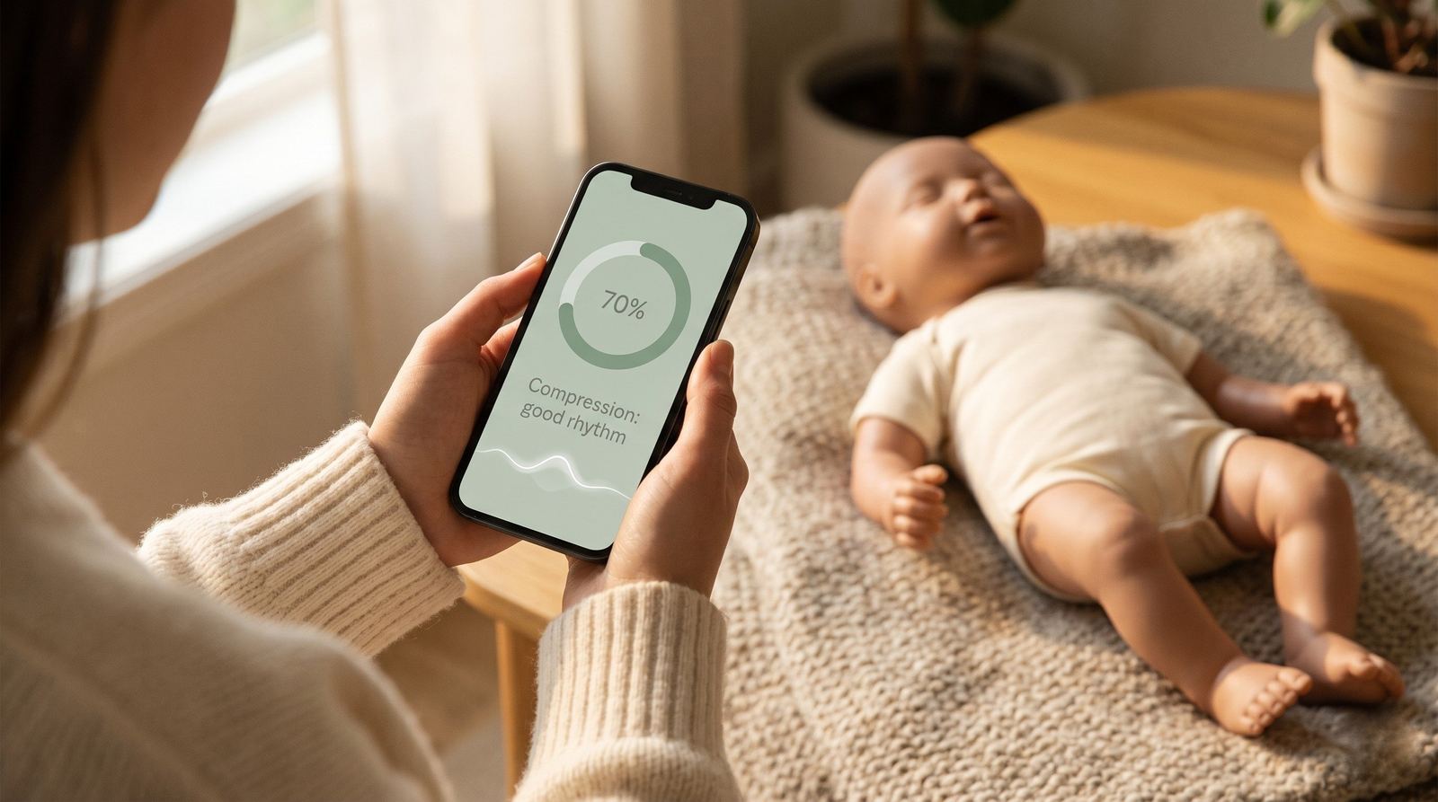 Parent observant les retours en temps réel de l'app Serenema pendant une session